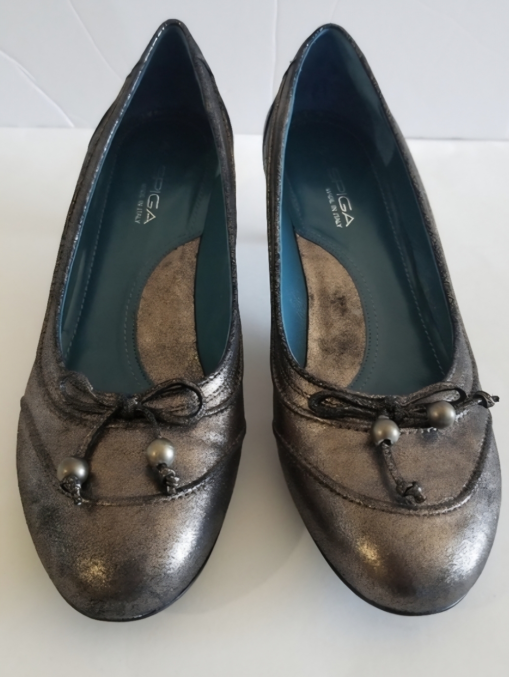 Via Spiga Metallic Suede Ballet Kitten Heels, Grey, Size 9